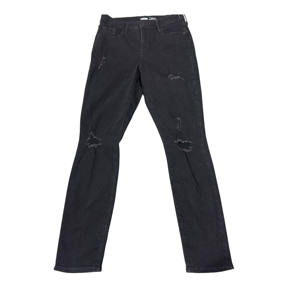 Old Navy Pop Icon‎ Skinny High Rise Distressed Black Jeans Secret Slim Pockets 8
